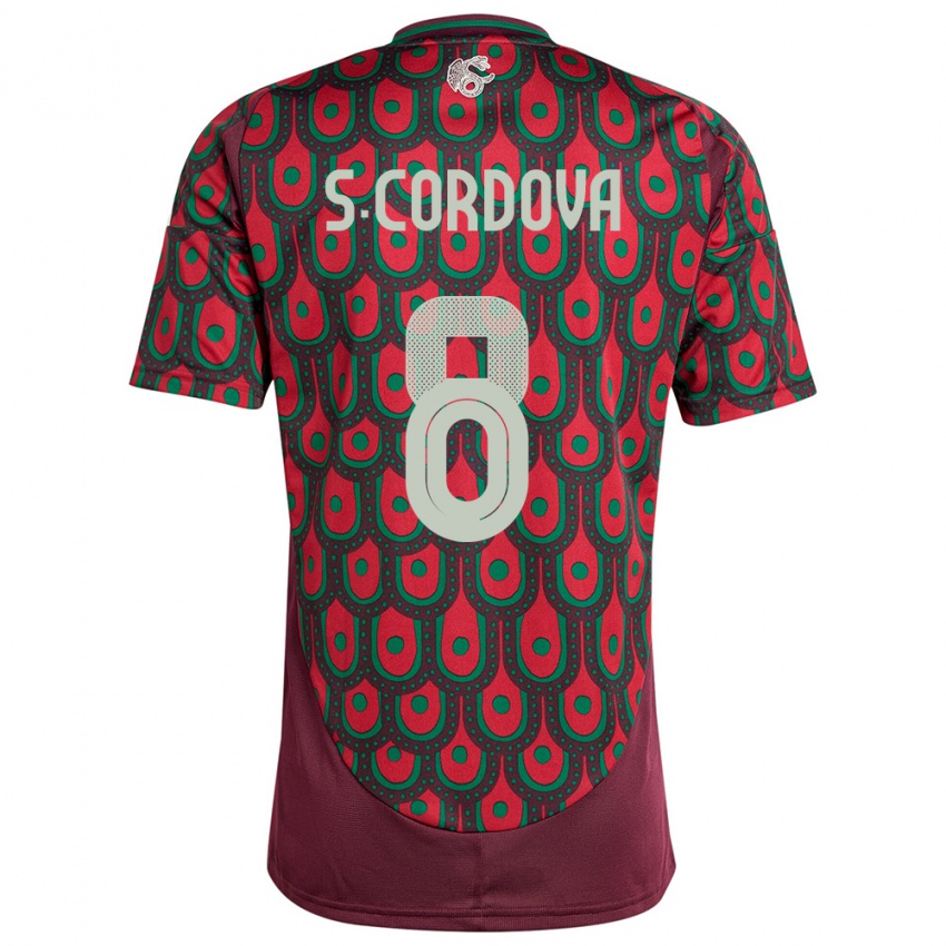 Heren Mexico Sebastian Cordova #8 Kastanjebruin Thuisshirt Thuistenue 24-26 T-Shirt