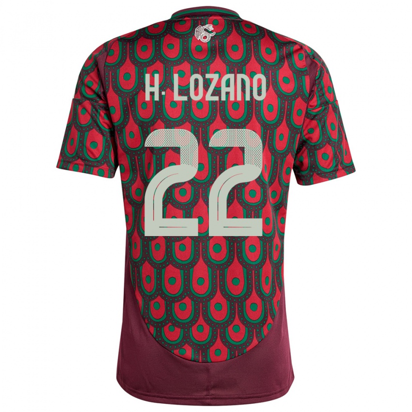 Heren Mexico Hirving Lozano #22 Kastanjebruin Thuisshirt Thuistenue 24-26 T-Shirt