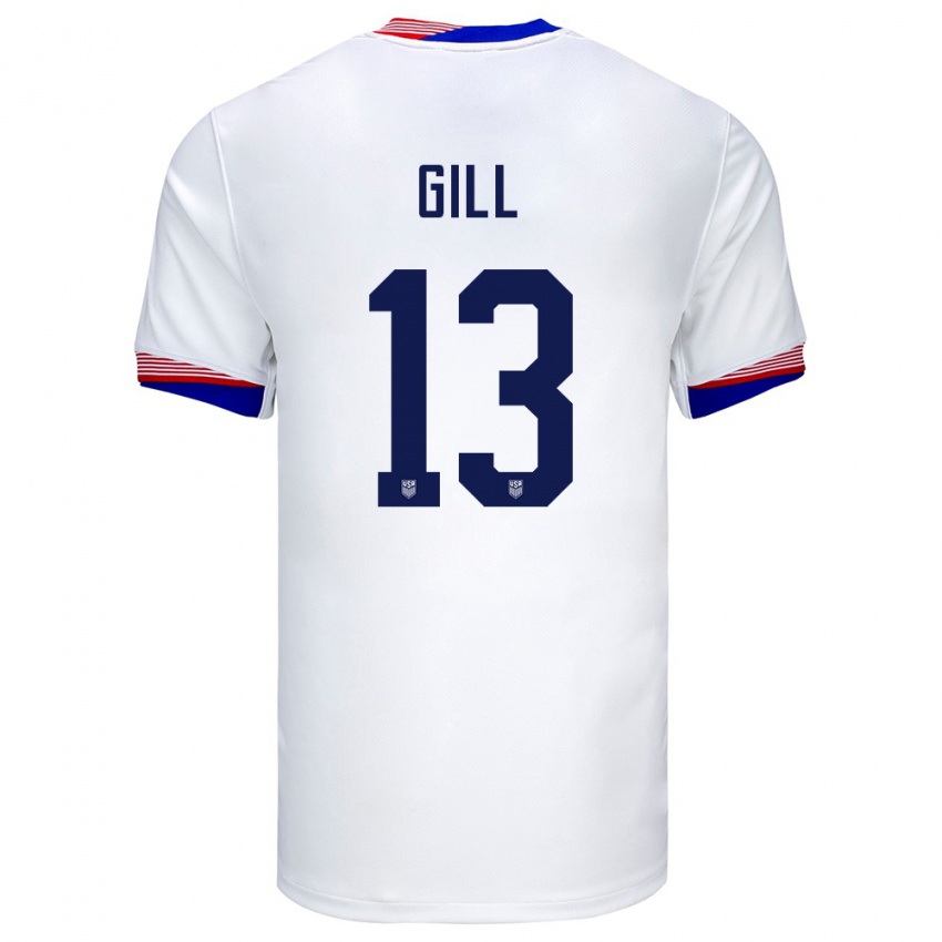 Heren Verenigde Staten Adrian Gill #13 Wit Thuisshirt Thuistenue 24-26 T-Shirt