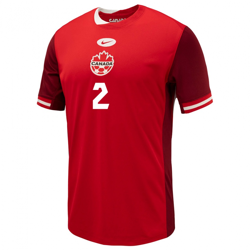 Heren Canada Alistair Johnston #2 Rood Thuisshirt Thuistenue 24-26 T-Shirt