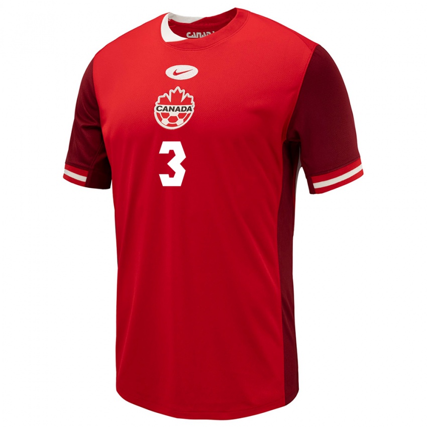 Heren Canada Samuel Adekugbe #3 Rood Thuisshirt Thuistenue 24-26 T-Shirt