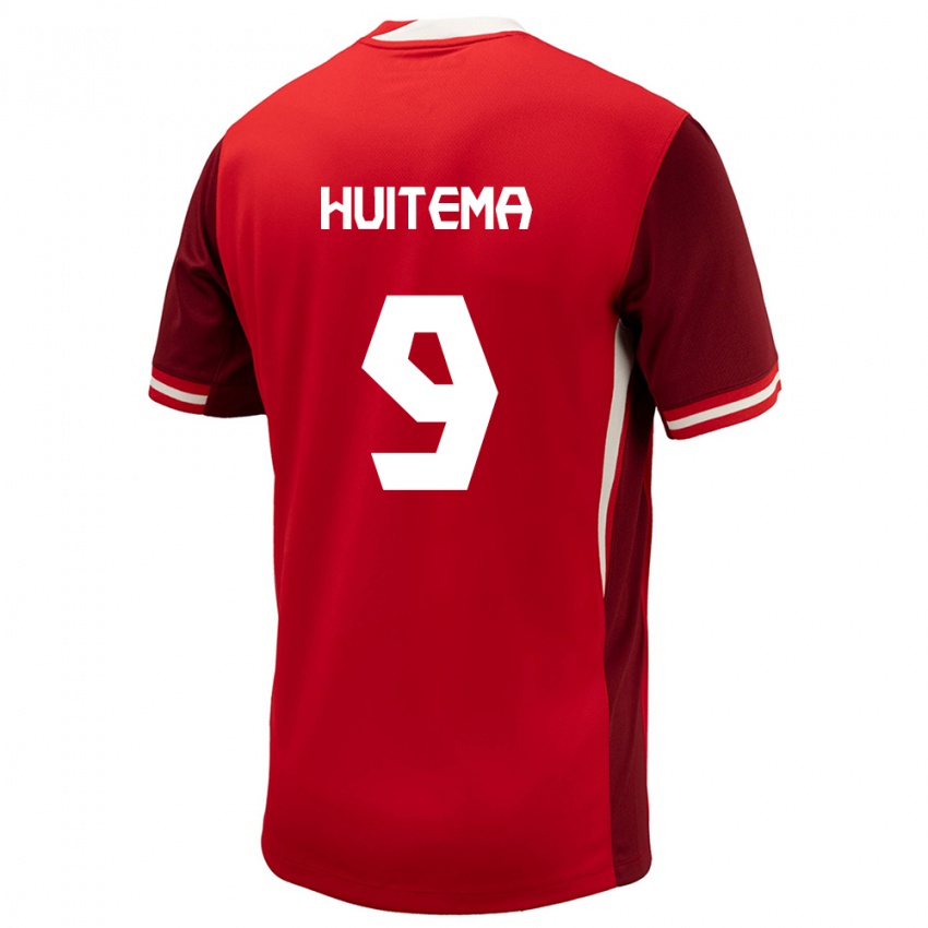 Heren Canada Jordyn Huitema #9 Rood Thuisshirt Thuistenue 24-26 T-Shirt