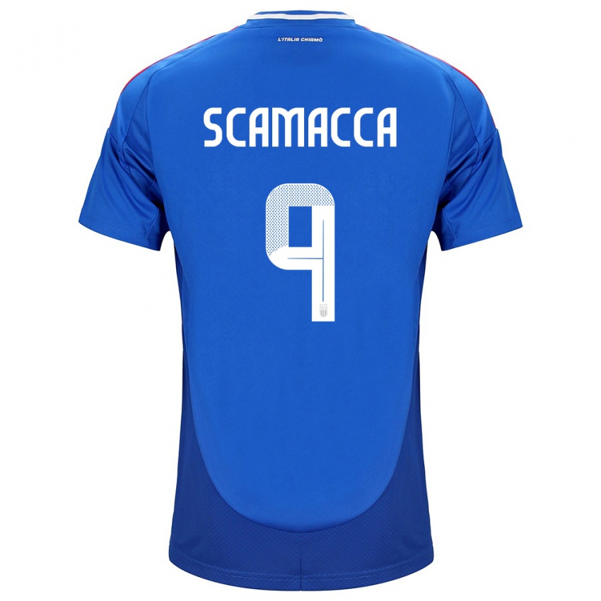 Heren Italië Gianluca Scamacca #9 Blauw Thuisshirt Thuistenue 24-26 T-Shirt