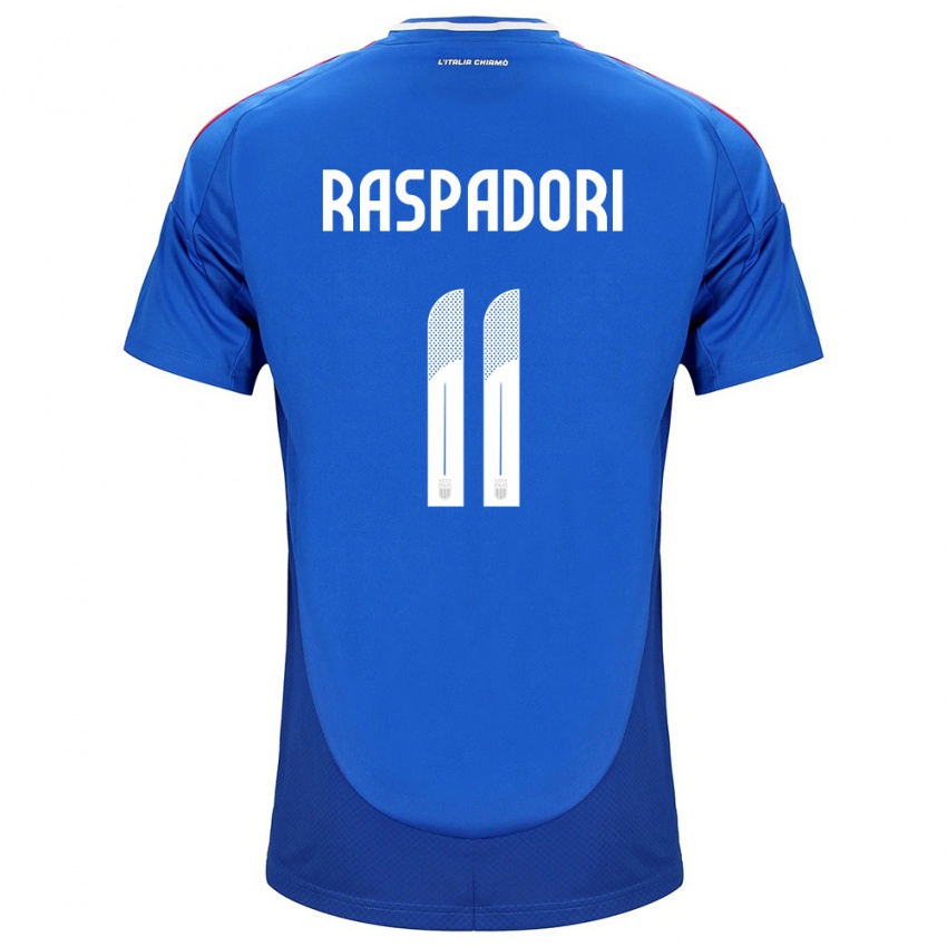 Heren Italië Giacomo Raspadori #11 Blauw Thuisshirt Thuistenue 24-26 T-Shirt
