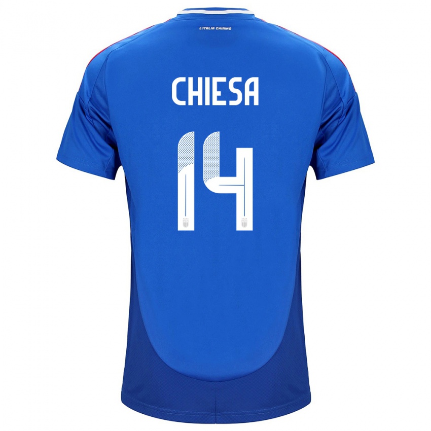 Heren Italië Federico Chiesa #14 Blauw Thuisshirt Thuistenue 24-26 T-Shirt