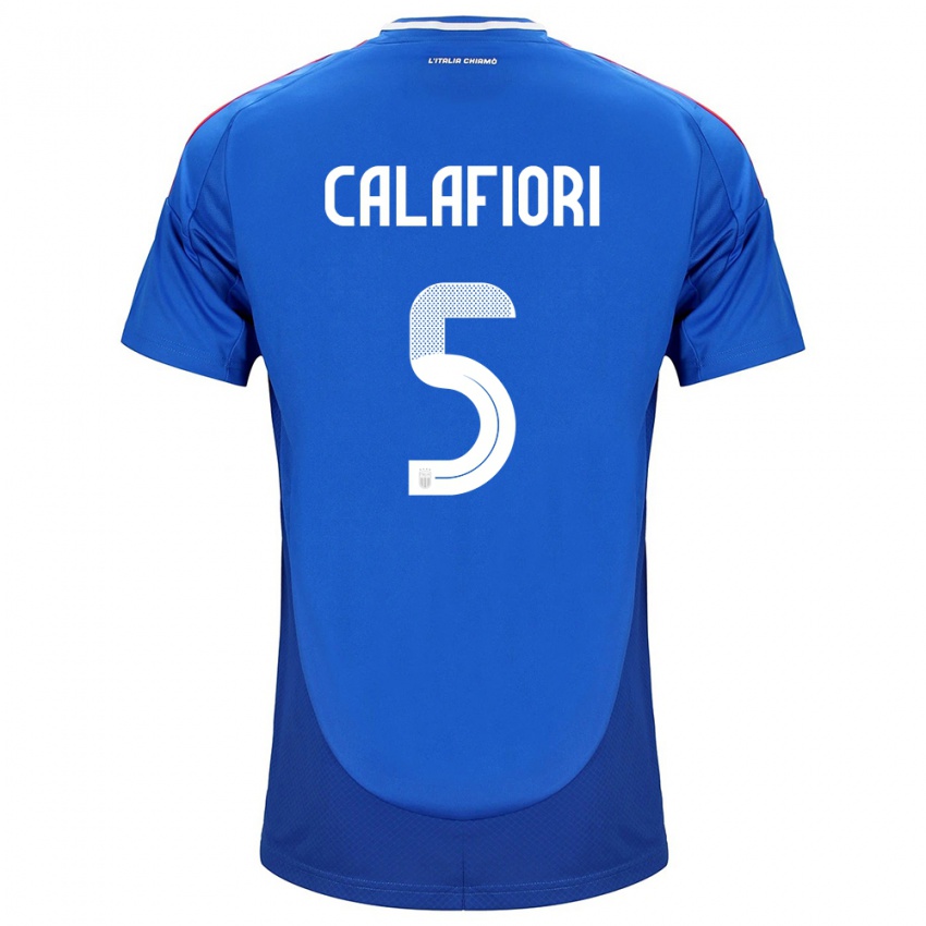 Heren Italië Riccardo Calafiori #5 Blauw Thuisshirt Thuistenue 24-26 T-Shirt