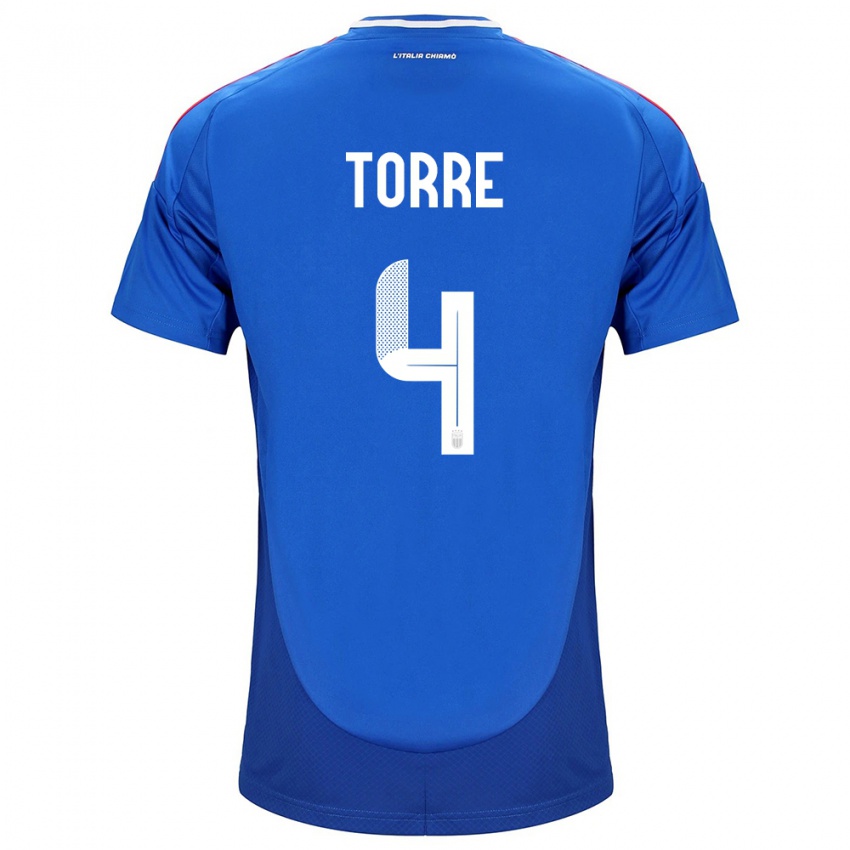 Heren Italië Pietro La Torre #4 Blauw Thuisshirt Thuistenue 24-26 T-Shirt