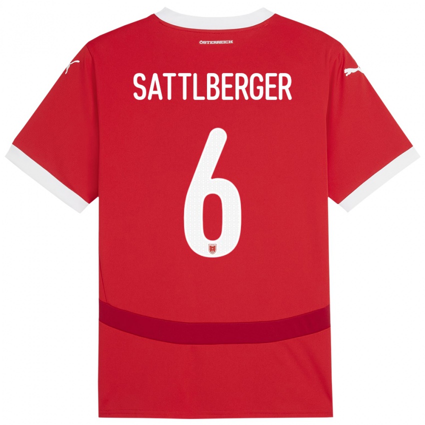 Heren Oostenrijk Nikolas Sattlberger #6 Rood Thuisshirt Thuistenue 24-26 T-Shirt