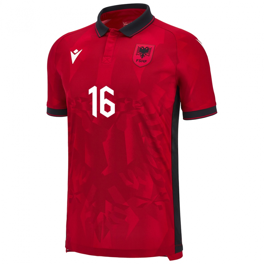 Heren Albanië Luçije Gjini #16 Rood Thuisshirt Thuistenue 24-26 T-Shirt