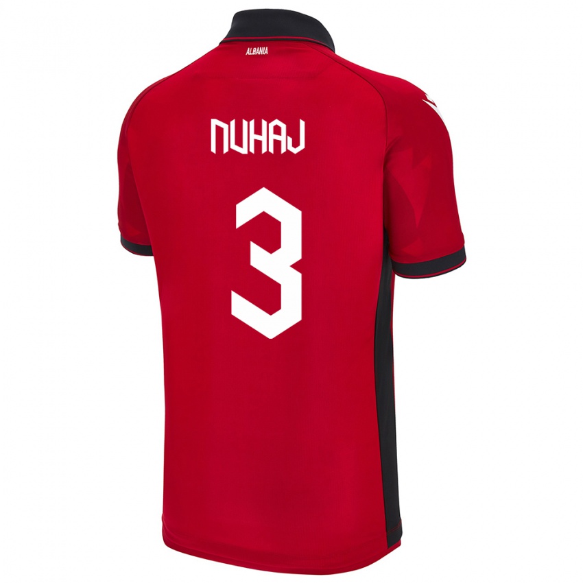 Heren Albanië Fabjano Nuhaj #3 Rood Thuisshirt Thuistenue 24-26 T-Shirt