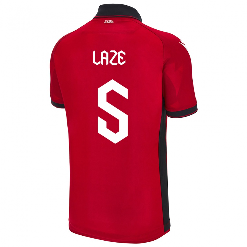 Heren Albanië Jetmir Laze #5 Rood Thuisshirt Thuistenue 24-26 T-Shirt