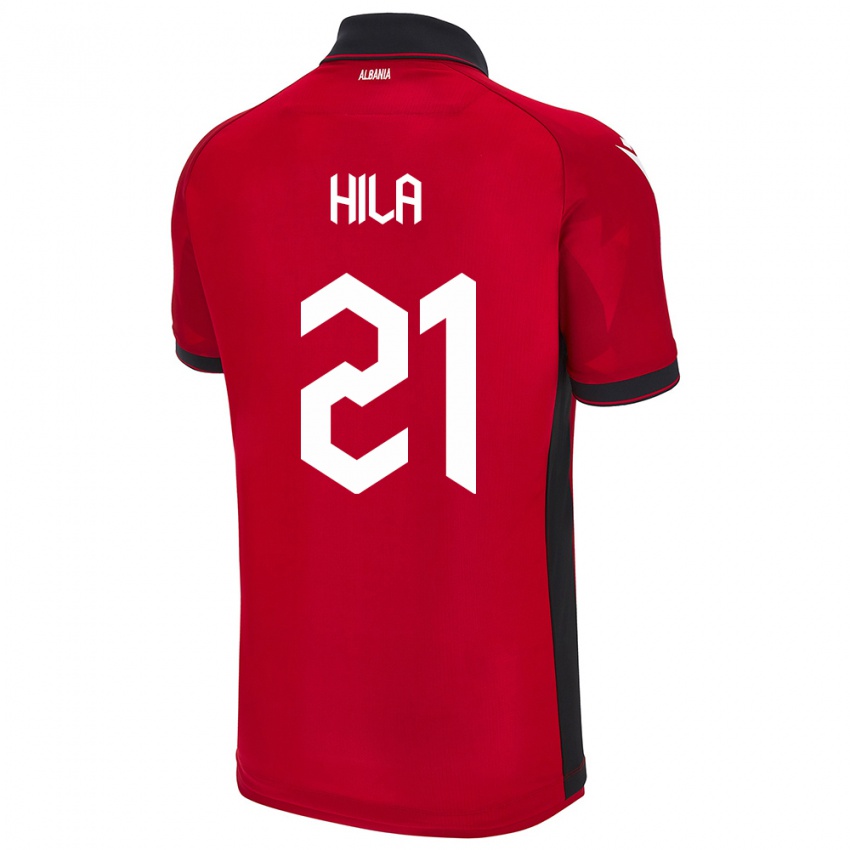 Heren Albanië Alma Hila #21 Rood Thuisshirt Thuistenue 24-26 T-Shirt