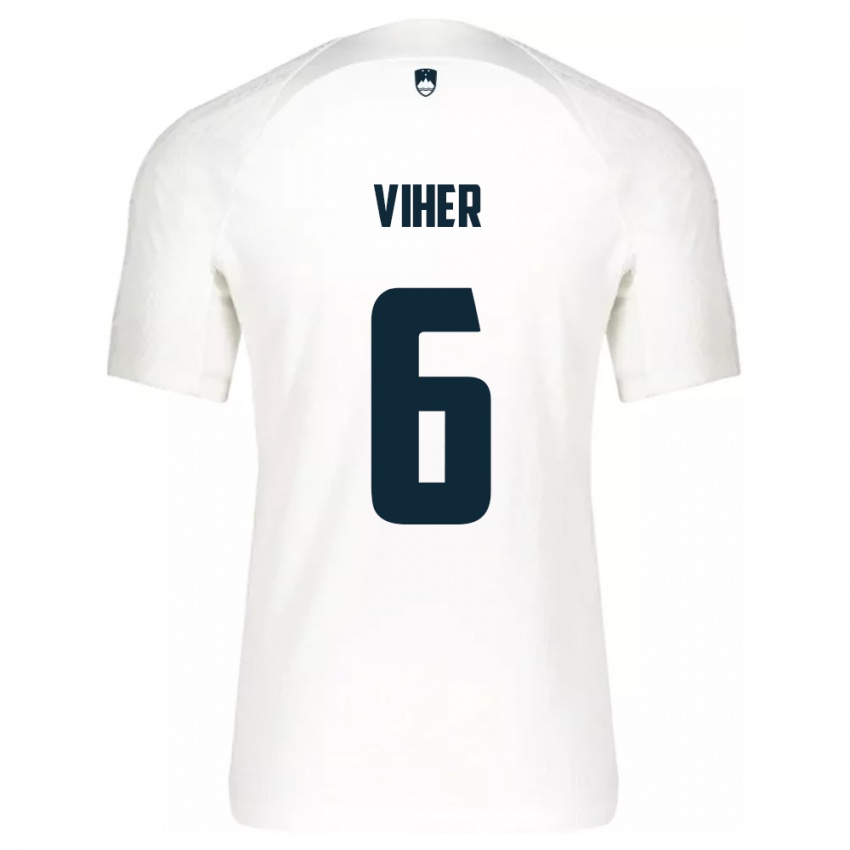 Heren Slovenië Nejc Viher #6 Wit Thuisshirt Thuistenue 24-26 T-Shirt