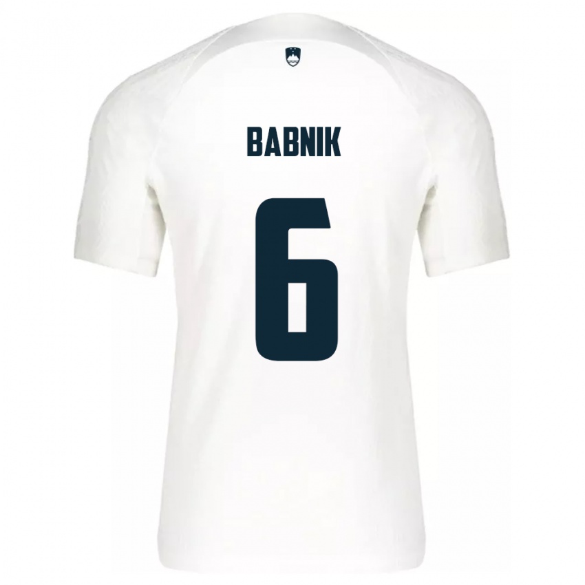 Heren Slovenië Nika Babnik #6 Wit Thuisshirt Thuistenue 24-26 T-Shirt