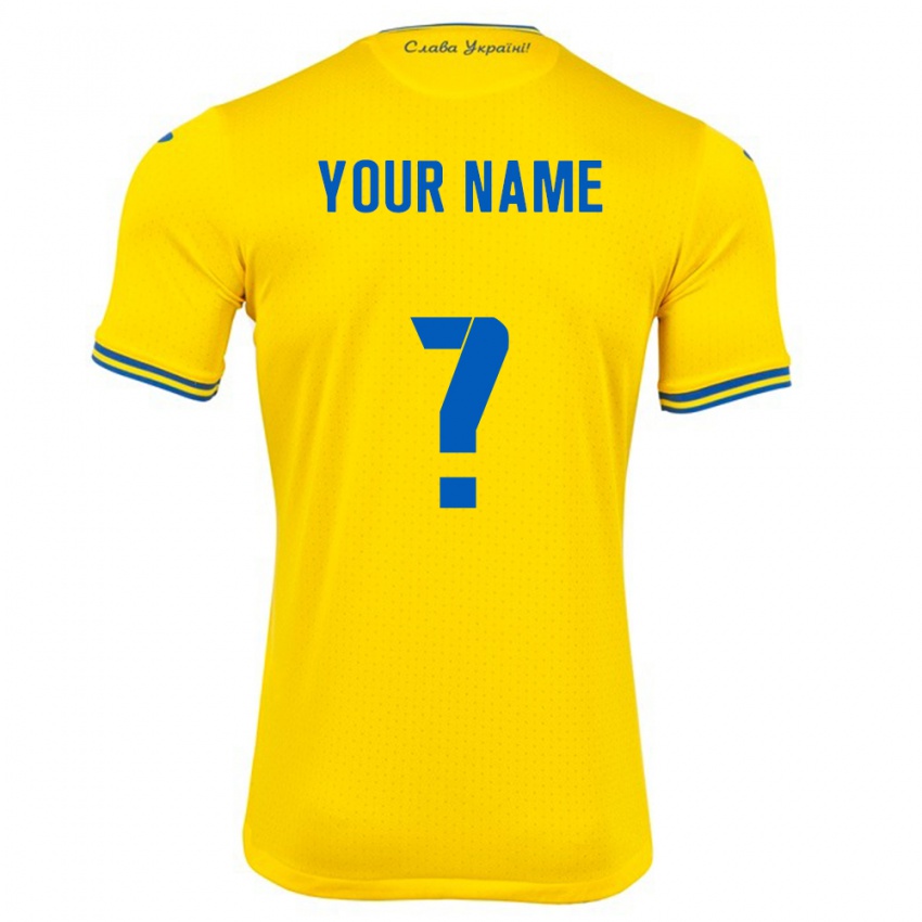 Heren Oekraïne Uw Naam #0 Geel Thuisshirt Thuistenue 24-26 T-Shirt