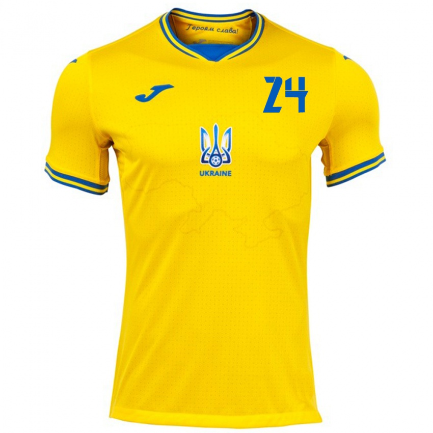 Heren Oekraïne Oleksandr Tymchyk #24 Geel Thuisshirt Thuistenue 24-26 T-Shirt