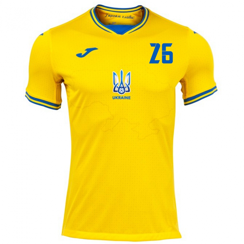 Heren Oekraïne Bogdan Mykhaylichenko #26 Geel Thuisshirt Thuistenue 24-26 T-Shirt