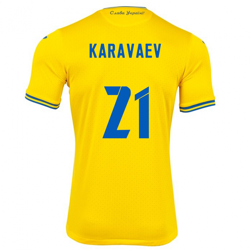 Heren Oekraïne Oleksandr Karavaev #21 Geel Thuisshirt Thuistenue 24-26 T-Shirt