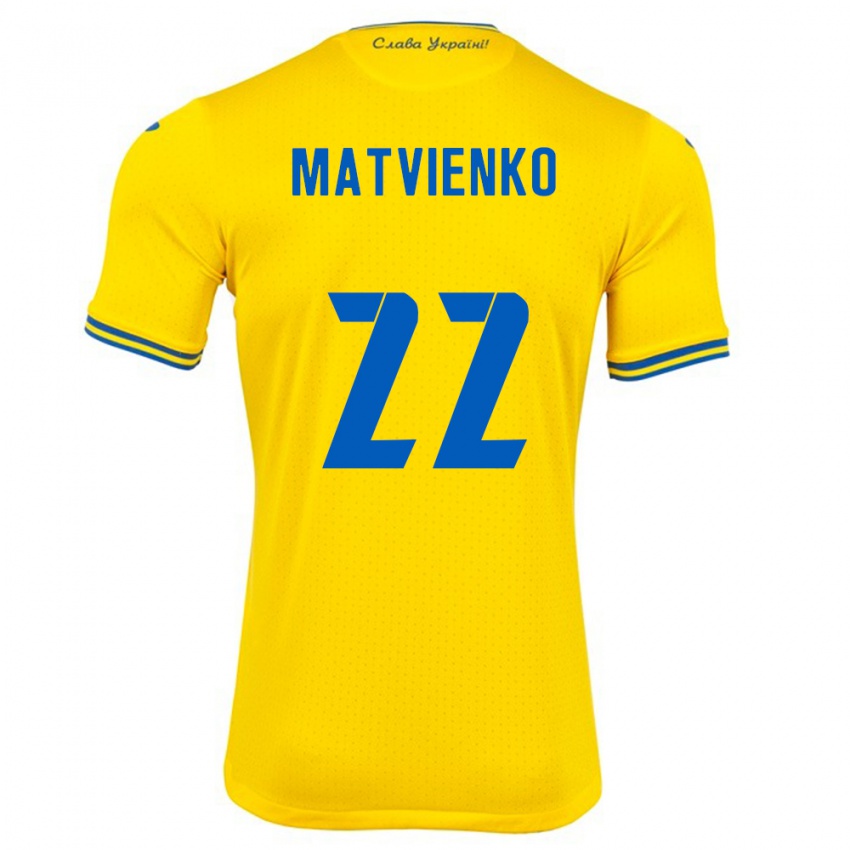 Heren Oekraïne Mykola Matvienko #22 Geel Thuisshirt Thuistenue 24-26 T-Shirt