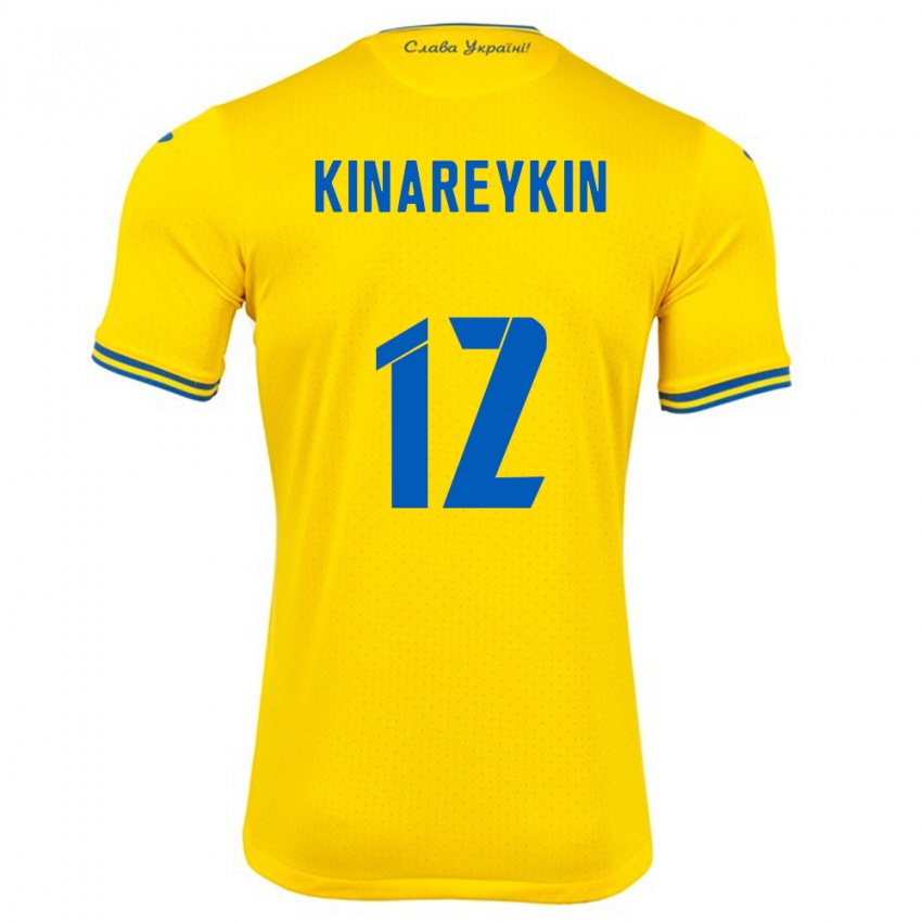 Heren Oekraïne Yakiv Kinareykin #12 Geel Thuisshirt Thuistenue 24-26 T-Shirt