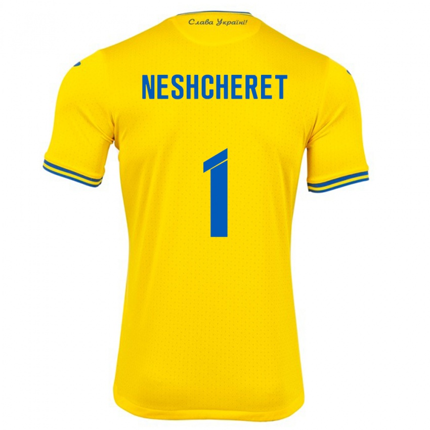 Heren Oekraïne Ruslan Neshcheret #1 Geel Thuisshirt Thuistenue 24-26 T-Shirt