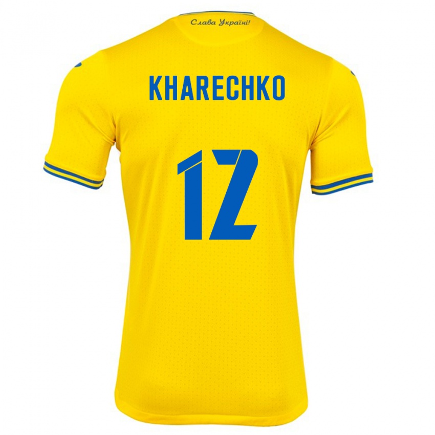 Heren Oekraïne Oleksandr Kharechko #12 Geel Thuisshirt Thuistenue 24-26 T-Shirt
