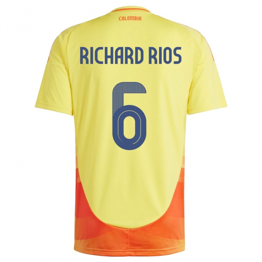 Heren Colombia Richard Ríos #6 Geel Thuisshirt Thuistenue 24-26 T-Shirt