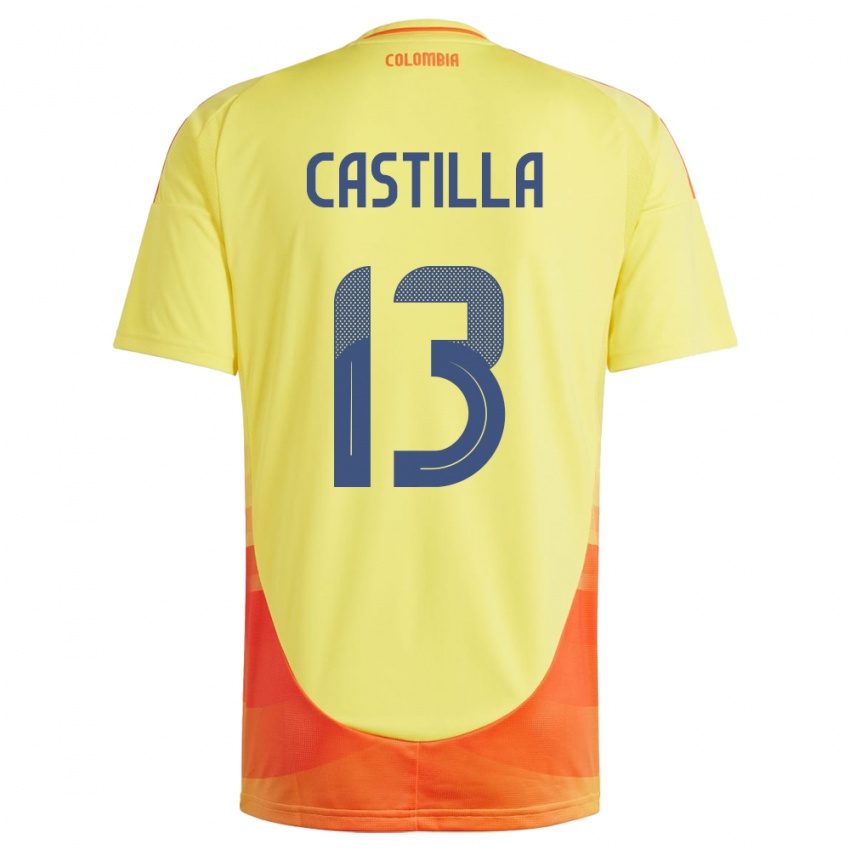 Heren Colombia Juan Castilla #13 Geel Thuisshirt Thuistenue 24-26 T-Shirt