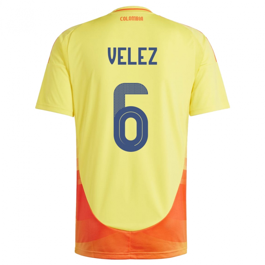 Heren Colombia Jhon Vélez #6 Geel Thuisshirt Thuistenue 24-26 T-Shirt