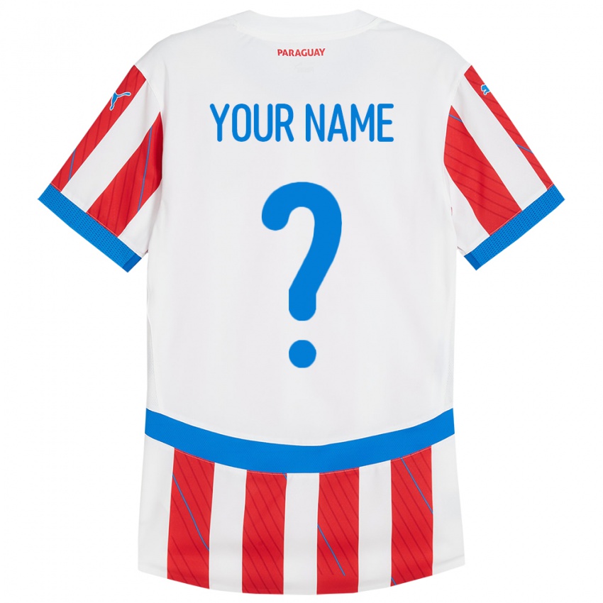 Heren Paraguay Uw Naam #0 Wit Rood Thuisshirt Thuistenue 24-26 T-Shirt