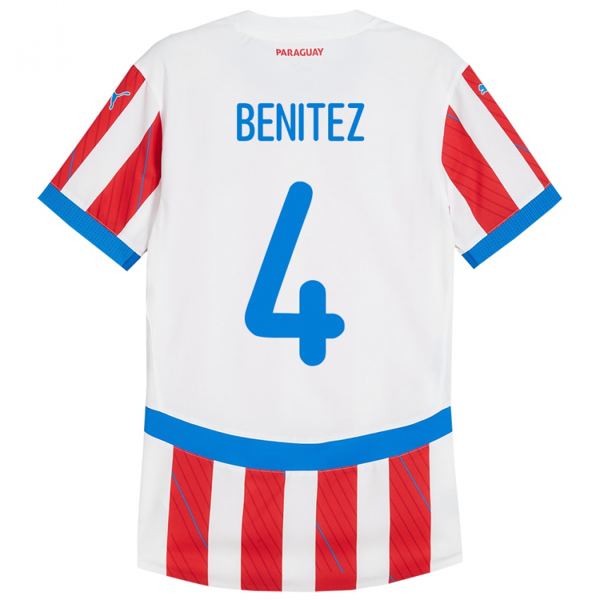 Heren Paraguay Gastón Benítez #4 Wit Rood Thuisshirt Thuistenue 24-26 T-Shirt