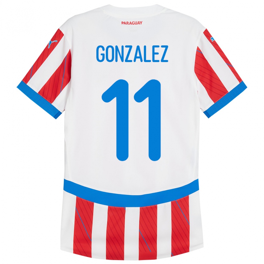 Heren Paraguay Enso González #11 Wit Rood Thuisshirt Thuistenue 24-26 T-Shirt