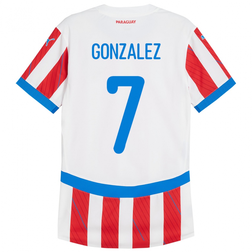 Heren Paraguay Diego González #7 Wit Rood Thuisshirt Thuistenue 24-26 T-Shirt