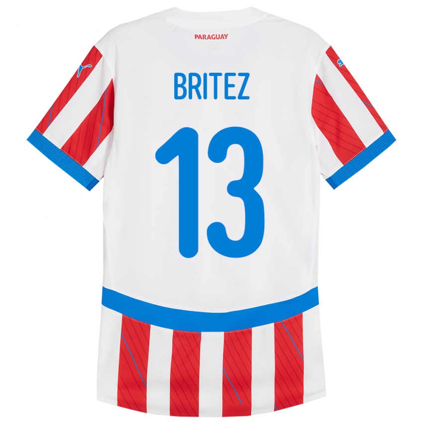 Heren Paraguay Abel Brítez #13 Wit Rood Thuisshirt Thuistenue 24-26 T-Shirt