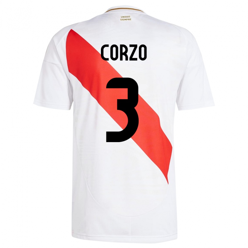 Heren Peru Aldo Corzo #3 Wit Thuisshirt Thuistenue 24-26 T-Shirt