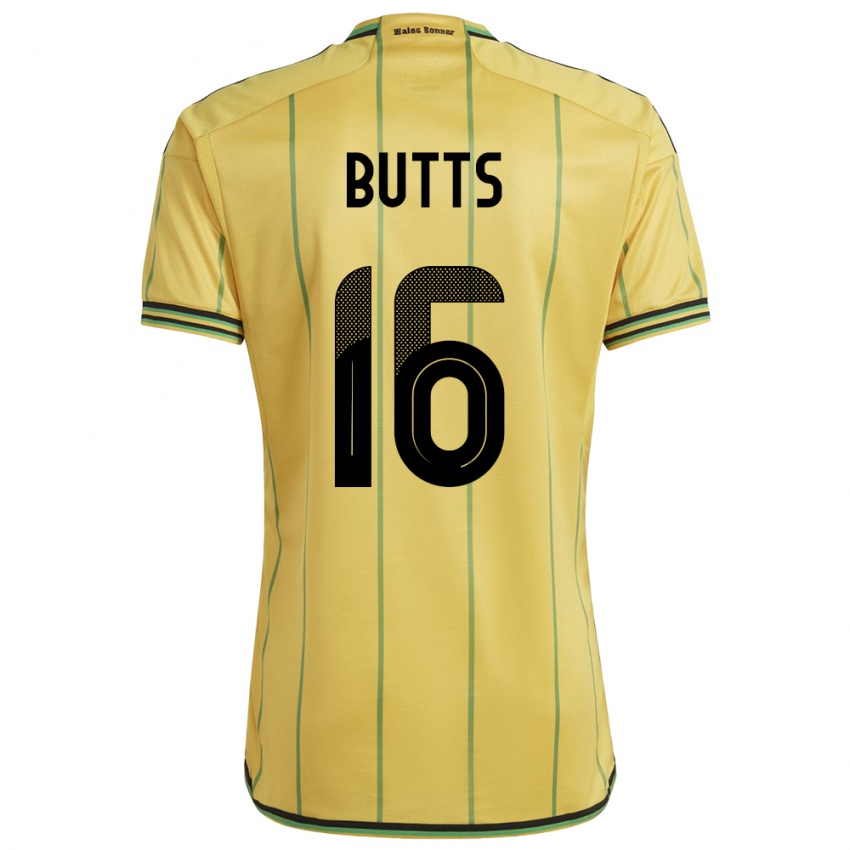 Heren Jamaica Njeri Butts #16 Geel Thuisshirt Thuistenue 24-26 T-Shirt