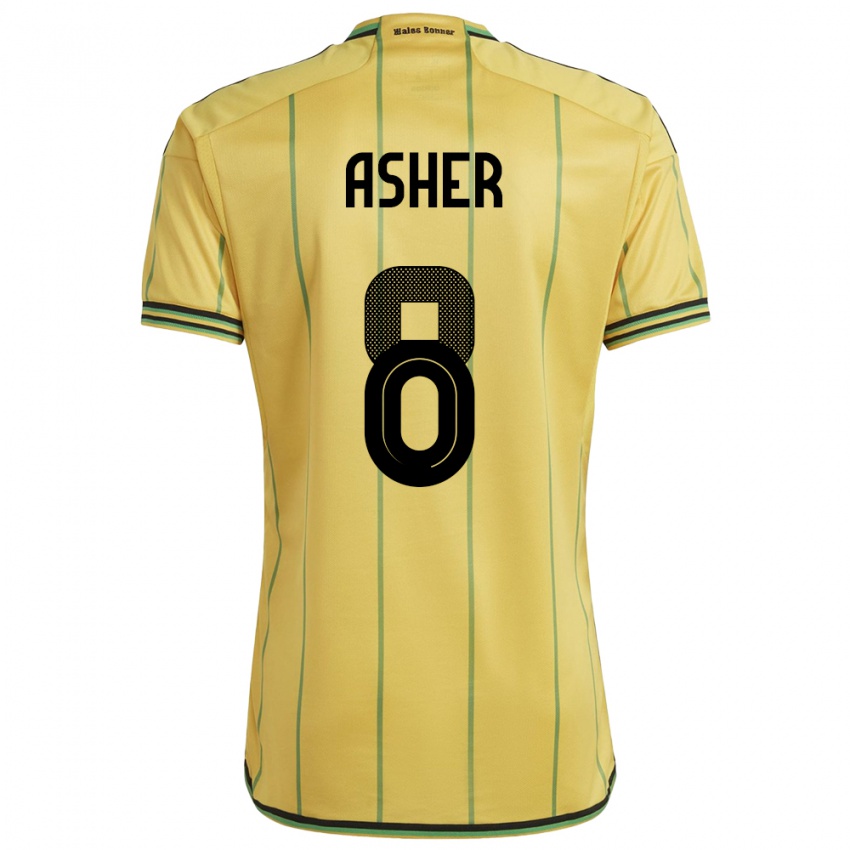 Heren Jamaica Chinyelu Asher #8 Geel Thuisshirt Thuistenue 24-26 T-Shirt