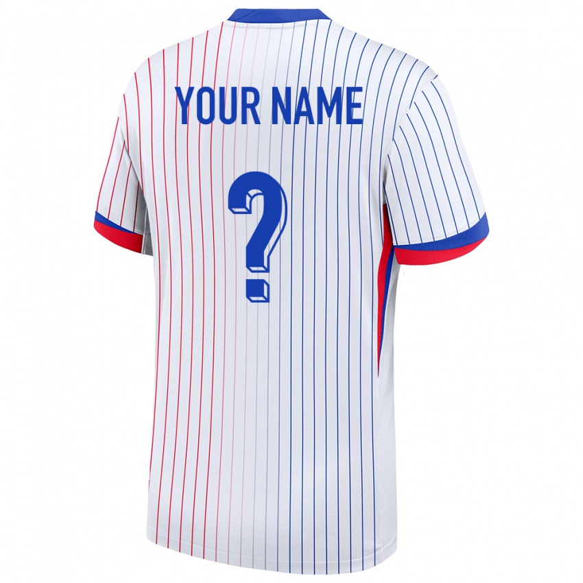 Heren Frankrijk Uw Naam #0 Wit Uitshirt Uittenue 24-26 T-Shirt