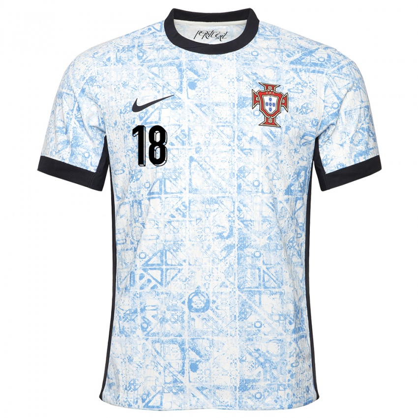 Heren Portugal Andre Gomes #18 Crème Blauw Uitshirt Uittenue 24-26 T-Shirt