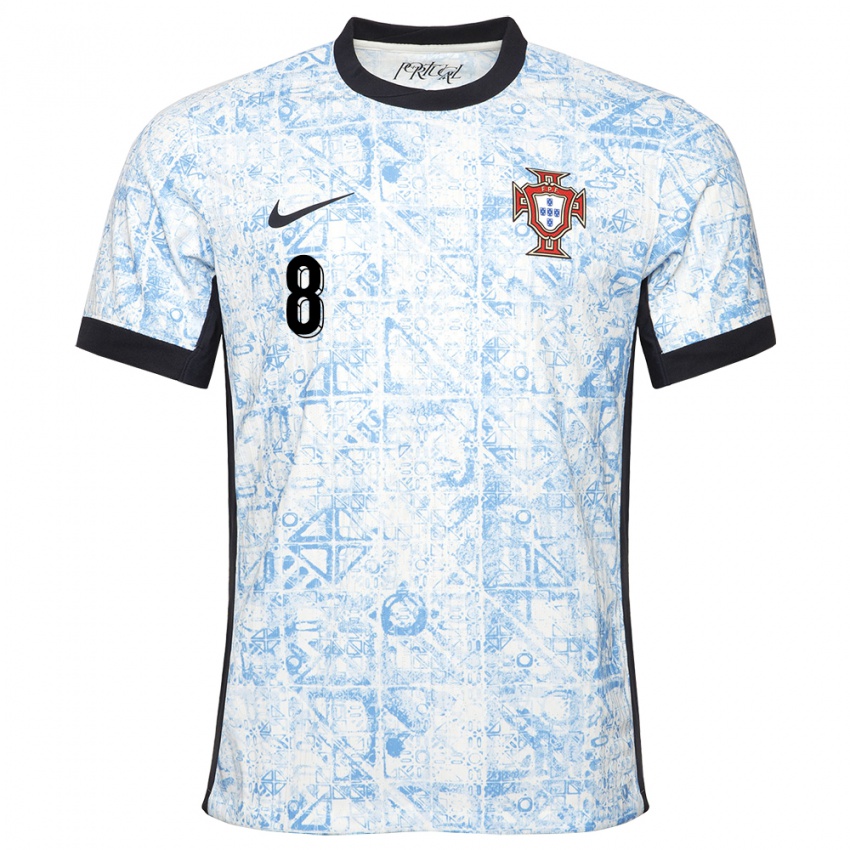 Heren Portugal Samuel Justo #8 Crème Blauw Uitshirt Uittenue 24-26 T-Shirt