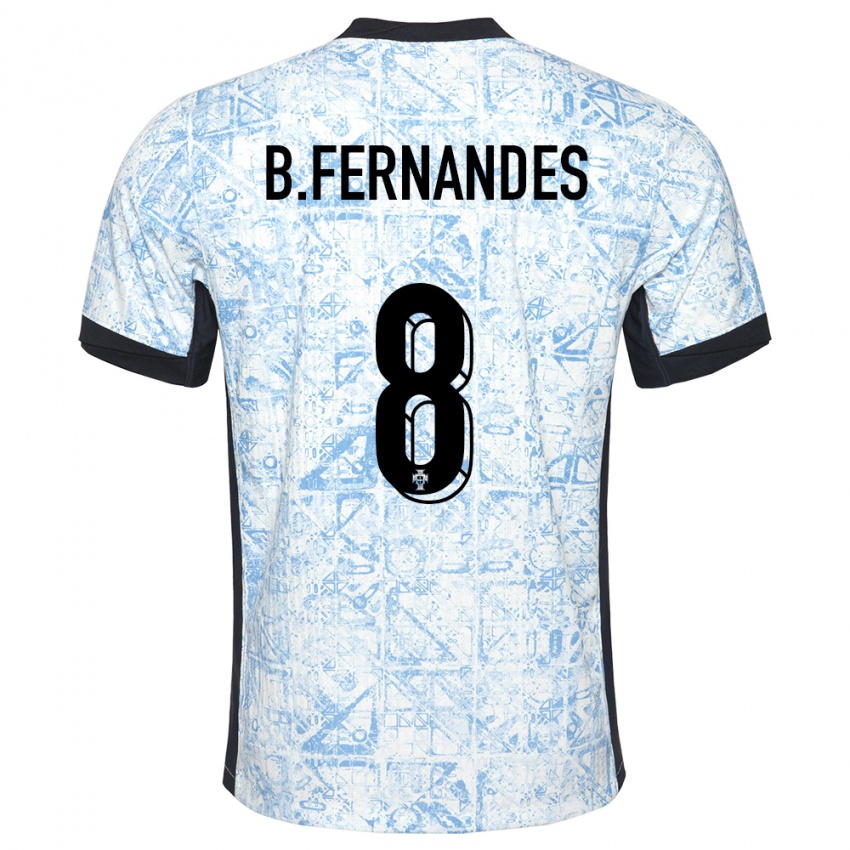 Heren Portugal Bruno Fernandes #8 Crème Blauw Uitshirt Uittenue 24-26 T-Shirt