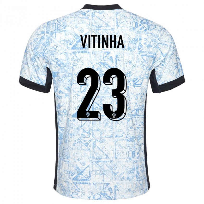 Heren Portugal Vitinha #23 Crème Blauw Uitshirt Uittenue 24-26 T-Shirt