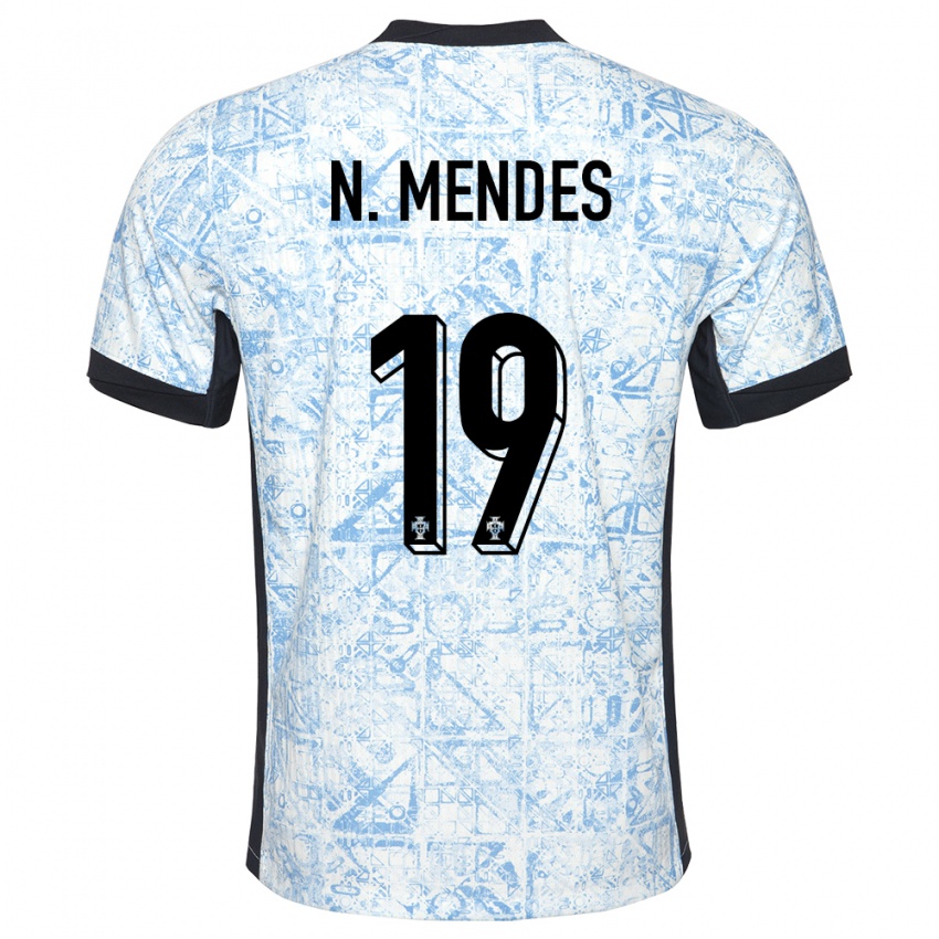 Heren Portugal Nuno Mendes #19 Crème Blauw Uitshirt Uittenue 24-26 T-Shirt