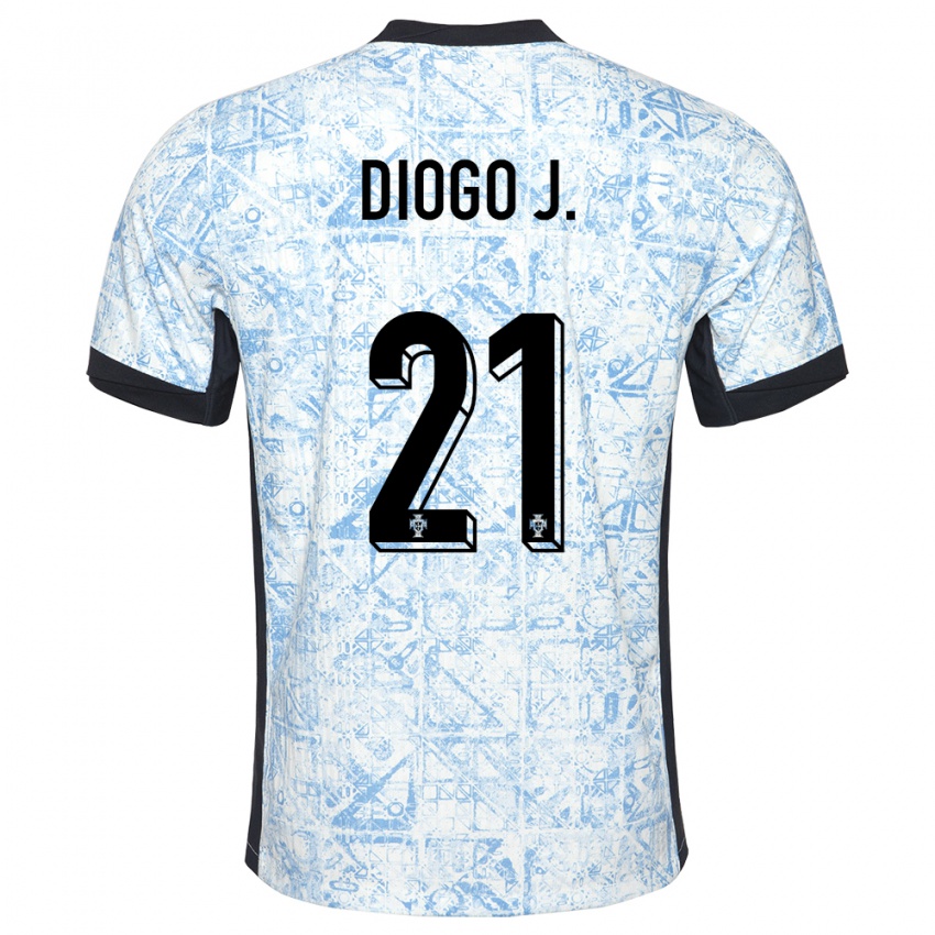 Heren Portugal Diogo Jota #21 Crème Blauw Uitshirt Uittenue 24-26 T-Shirt