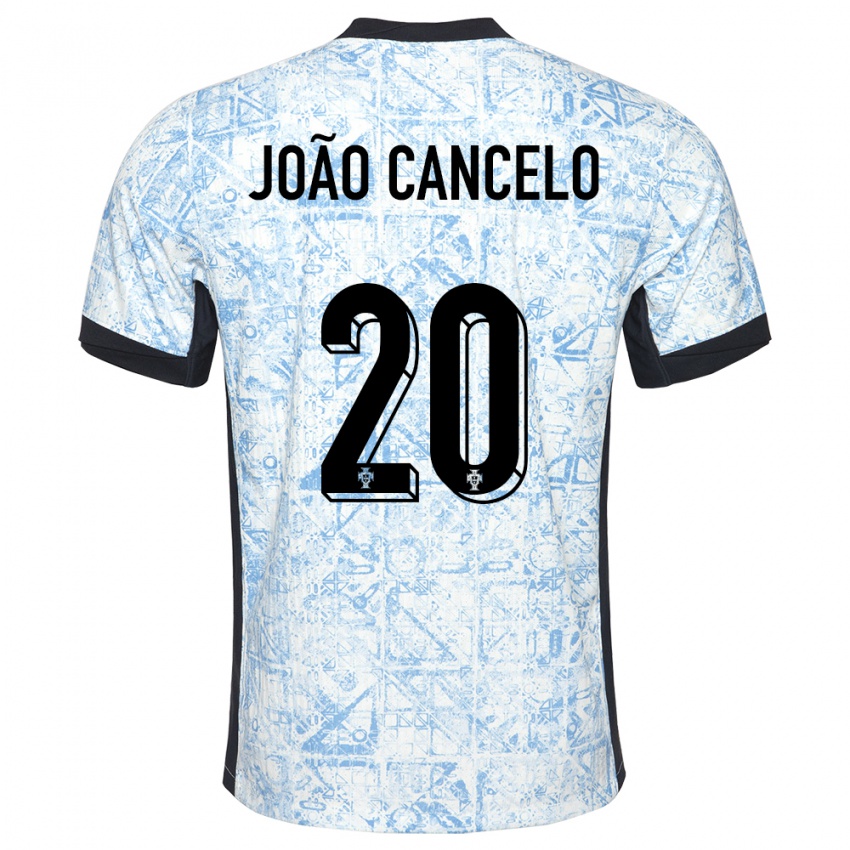 Heren Portugal Joao Cancelo #20 Crème Blauw Uitshirt Uittenue 24-26 T-Shirt