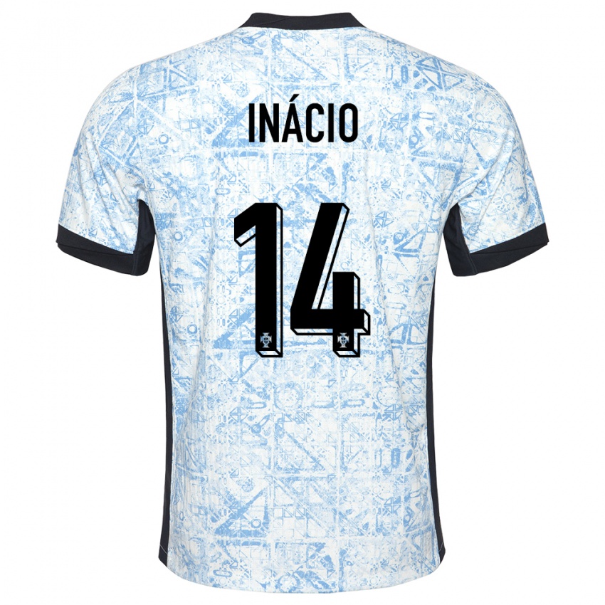 Heren Portugal Goncalo Inacio #14 Crème Blauw Uitshirt Uittenue 24-26 T-Shirt