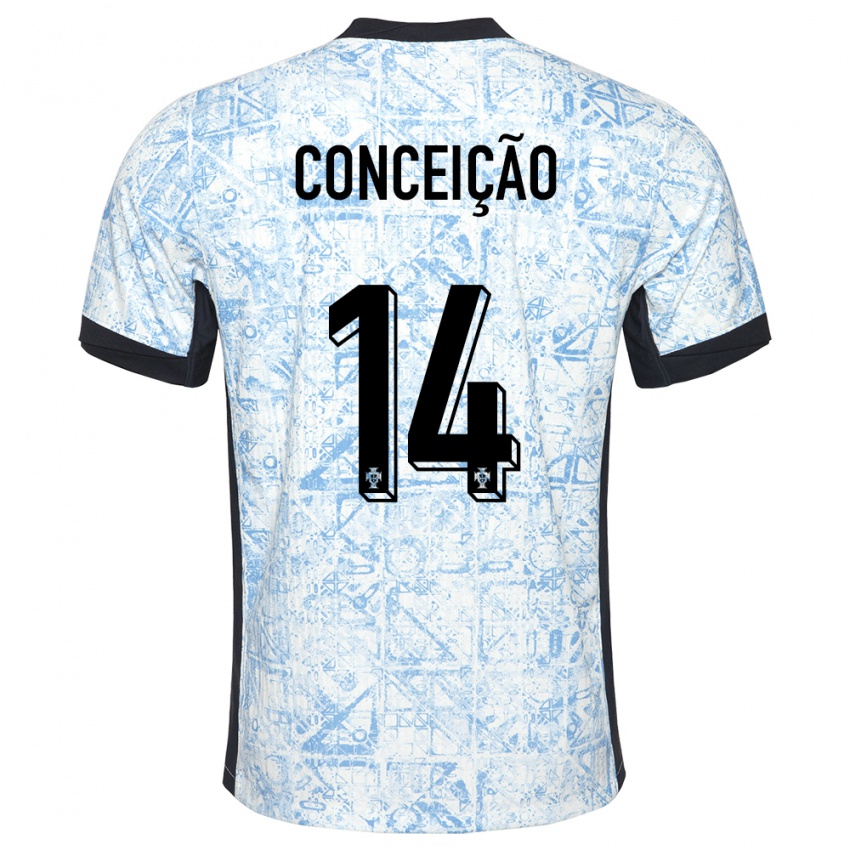 Heren Portugal Rodrigo Conceicao #14 Crème Blauw Uitshirt Uittenue 24-26 T-Shirt