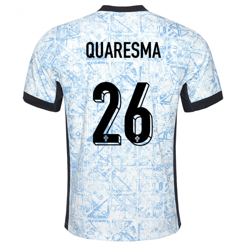 Heren Portugal Eduardo Quaresma #26 Crème Blauw Uitshirt Uittenue 24-26 T-Shirt