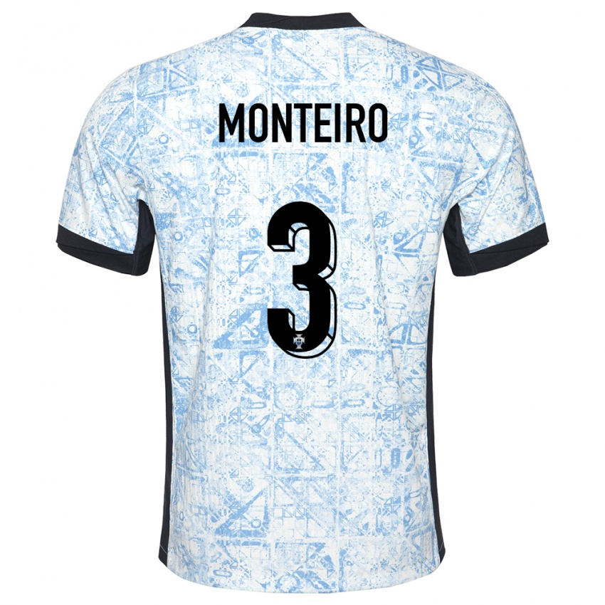 Heren Portugal Diogo Monteiro #3 Crème Blauw Uitshirt Uittenue 24-26 T-Shirt