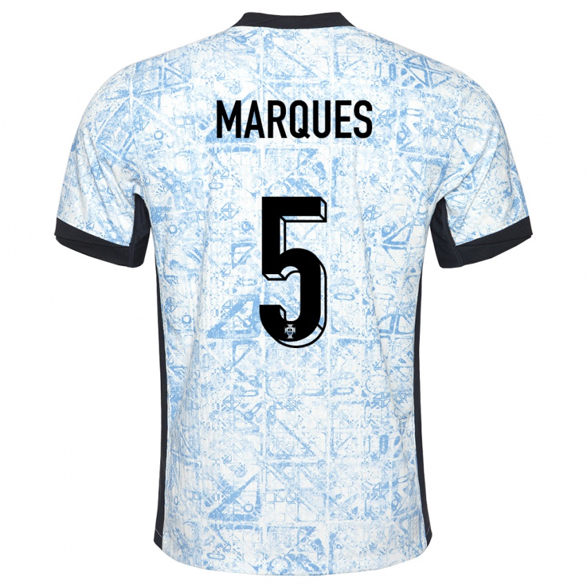 Heren Portugal Martim Marques #5 Crème Blauw Uitshirt Uittenue 24-26 T-Shirt